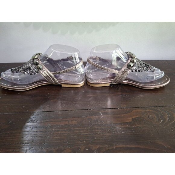 Vince Camuto Milanas Silver Leather Thong Sandals With Rhinestone & Chains/Sz. 6 - Picture 2 of 11